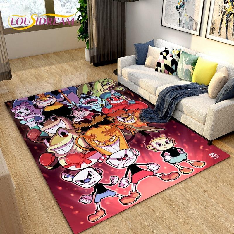 Alfombra de juego de Cuphead y Mugman, ideal para sala de estar, dormitorio, sofá, decoración, alfombra antideslizante para niños.