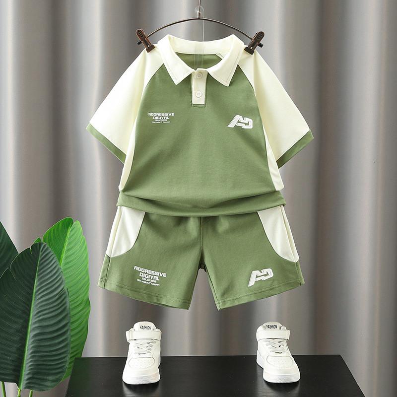 Stylish Boys Summer Outfit Set Short Sleeve Polo Shirt Two Piece Cotton Sports Wear