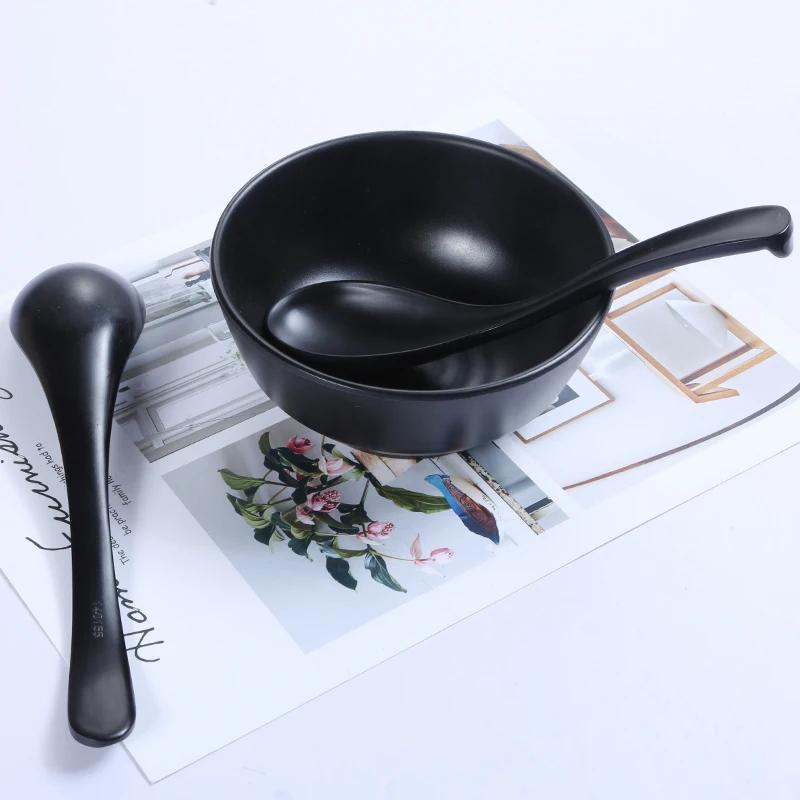 Diamine Long Handle Soup Spoon Black Imitation Porcelain Cutlery Short Handle Food Grade Plastic Spoon Korean Food Spoon