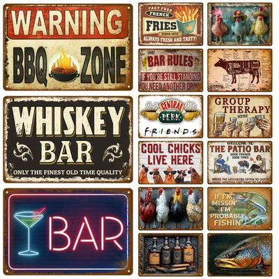 Vintage Bar Metal Signs Bathroom House Living Room Home Retro Wall Decorations Items Luxury Decor Interior Art Posters Tin Signs
