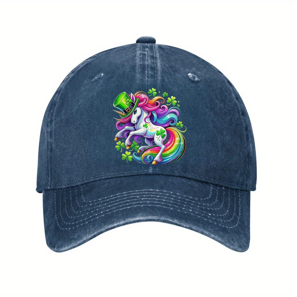 Rainbow Shamrock Unicorn Baseball Cap Adjustable Cotton Casual Vintage Hat for Men Women