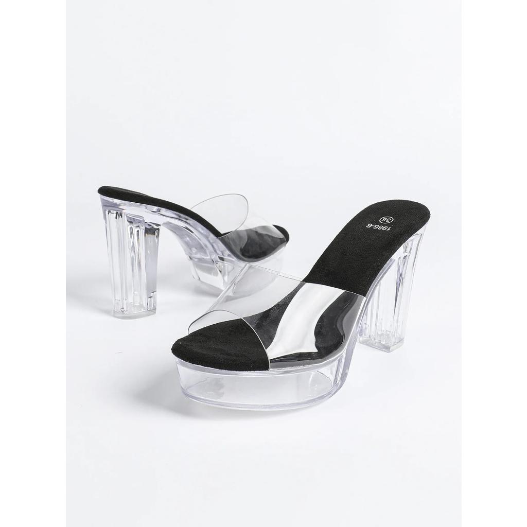 12Cm Clear Heel New Fashion Wedding Sexy Car Model Transparent Nightclub Thick Heel Crystal Square Head Non-Slip Tow 19866-7