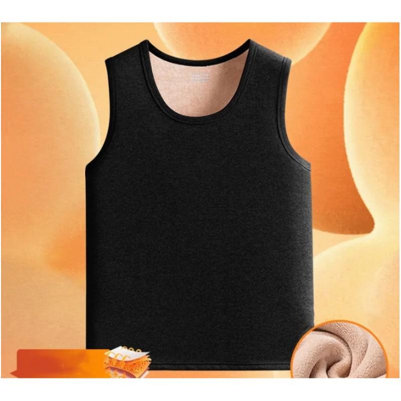 Men's Autumn and Winter Solid Color Sleeveless Warm Undershirt Middle-aged and Elderly Padded and Thickened Cold Bottoming Shirt