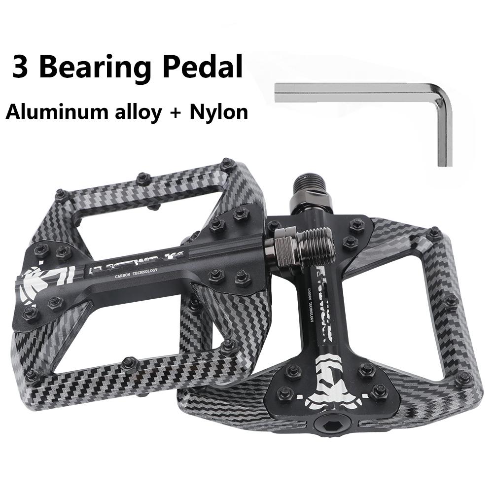Bicycle Pedal Aluminum Nylon Carbon Fiber Finish 3-Bearing Single-Side 14 Anti-Slip Pins Enhanced Grip for MTB and Road Bikes