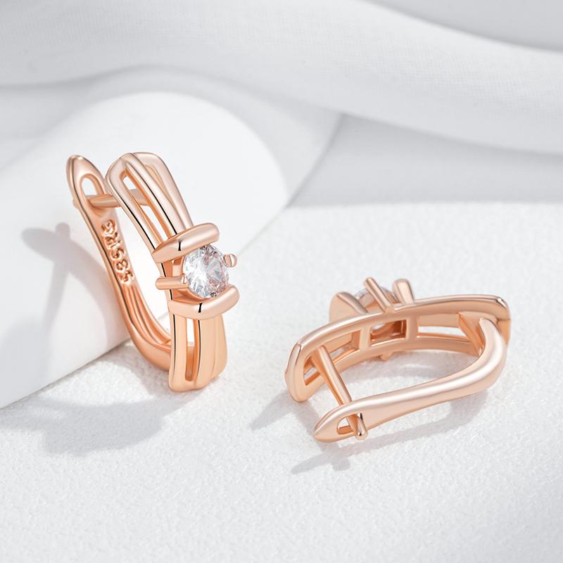 Shiny White Natural Zircon English Earrings For Women Luxury  Rose Gold Color Wedding Accessories Fine Jewelry