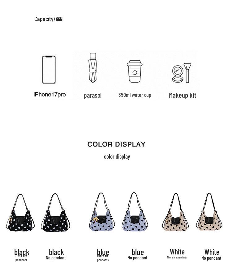 2026 Trendy Korean Polka Dot Underarm Crossbody Bag - Large Capacity, Lightweight, Niche Hobo Design
