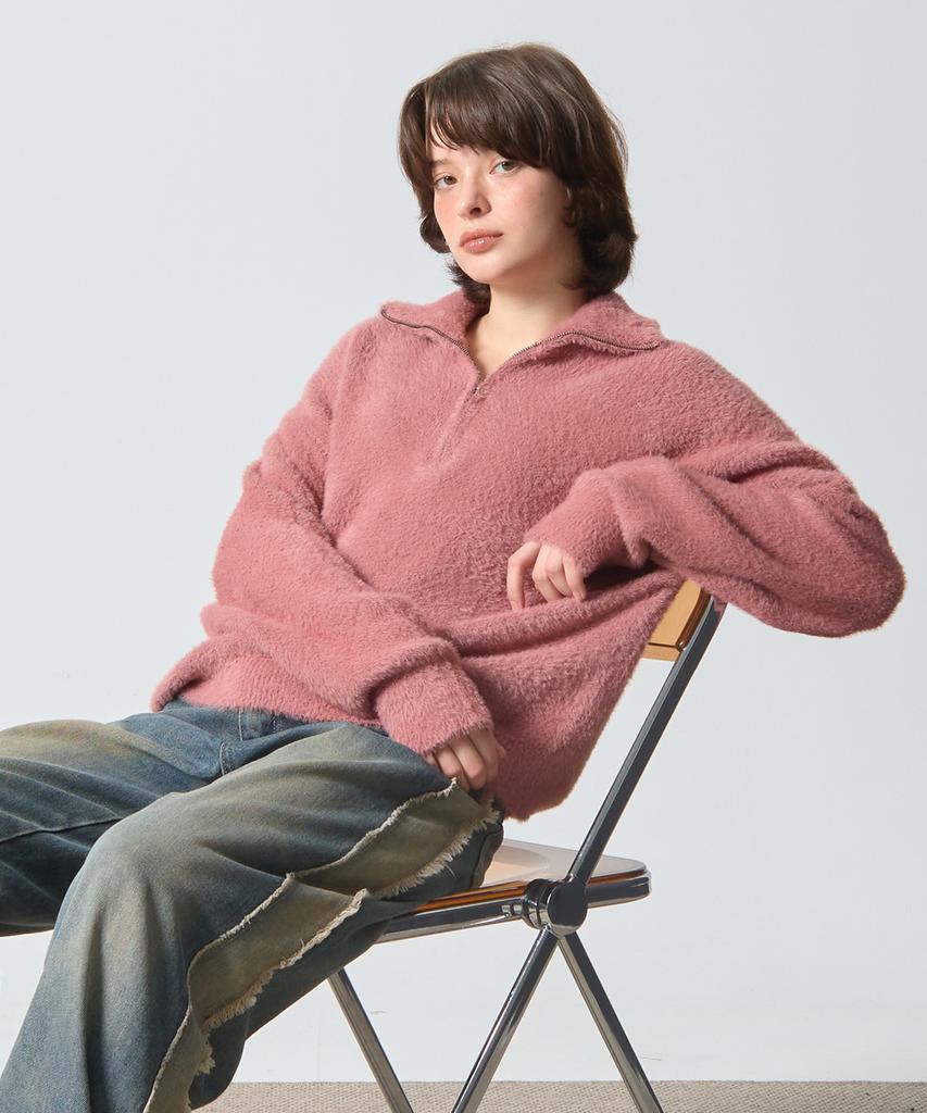 Dimiteulibeullaeg Essential Hairy Half Zip Knit_Pink