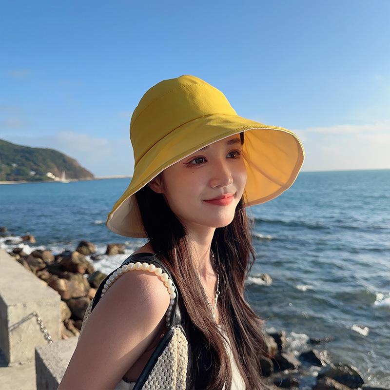 Bucket hat versatile casual sun hat women's big eaves to cover the face and show the face small sun protection UV protection sun hat