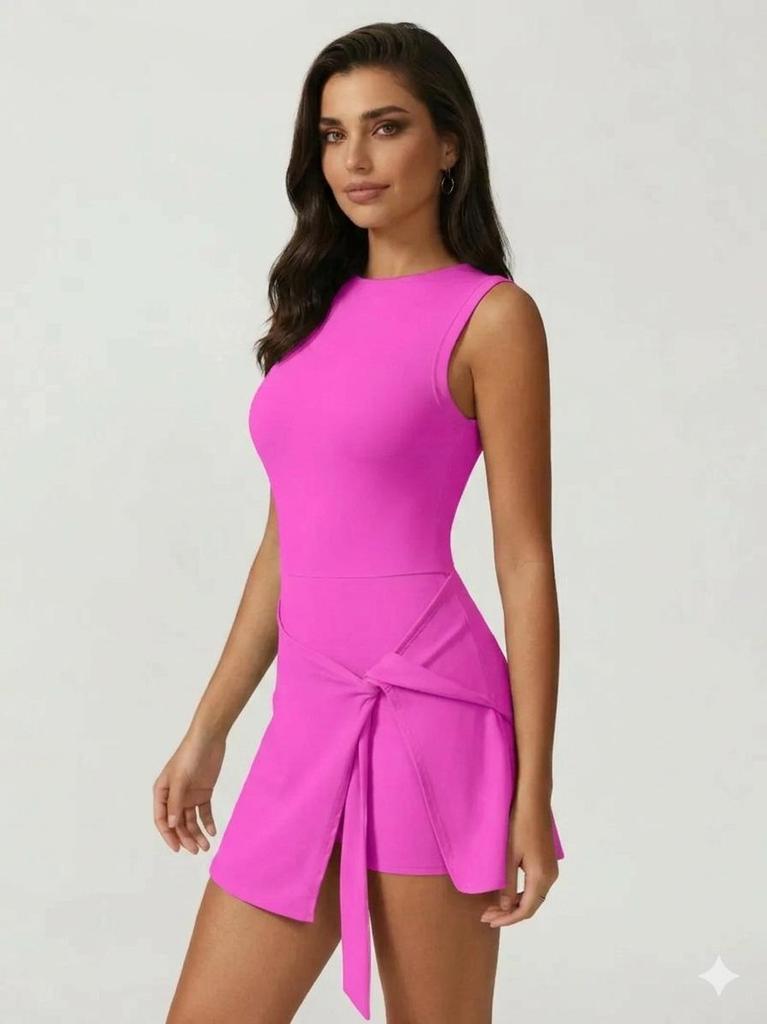European-American Two-Piece Bodycon Sport Dress with Strappy Sleeveless Back and Anti-Exposure Yoga Tennis Skirt