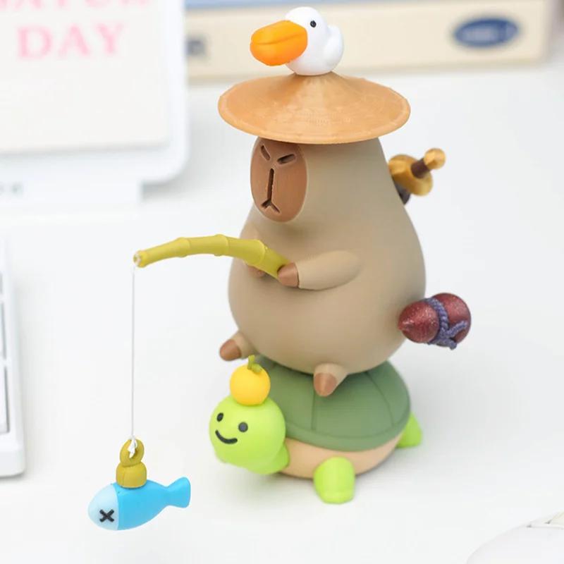 Capybara Magnetic Desktop Ornament 3d Printed Capybara Model Doll Decoration Dolphin And Fishing Figurine Collectible Gifts
