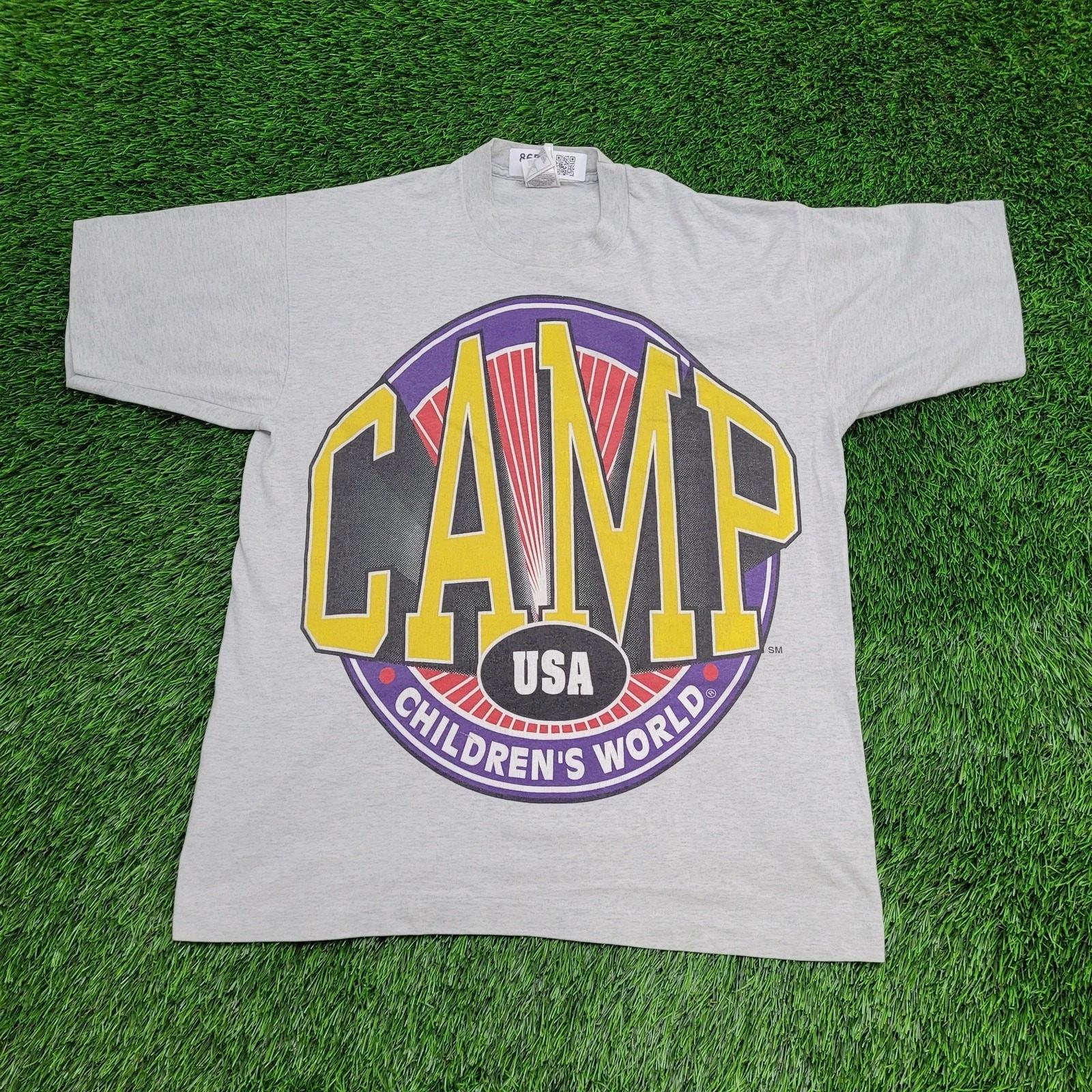 Vintage 90s Camp Childrens-World Shirt Large 21x27 Gray USA S