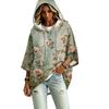 Women's Vintage Floral Print Hooded Pullover -Quarter Sleeve Blouse for Casual Wear