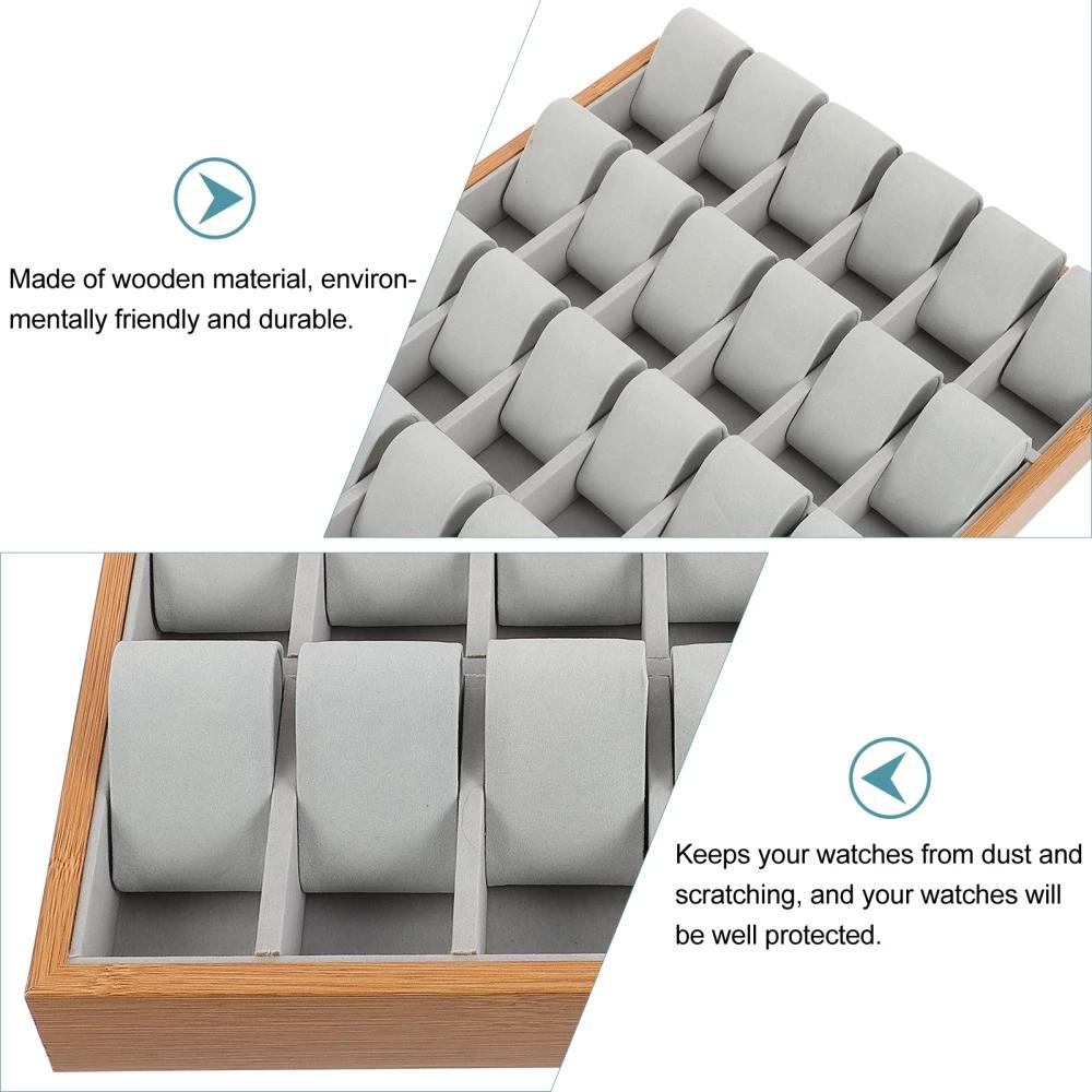 24 Slots Walnut Grain Wood Watch Storage Display Box Wristwatch Organizer Display Tray Watches Holder with Pillows Gift Cases