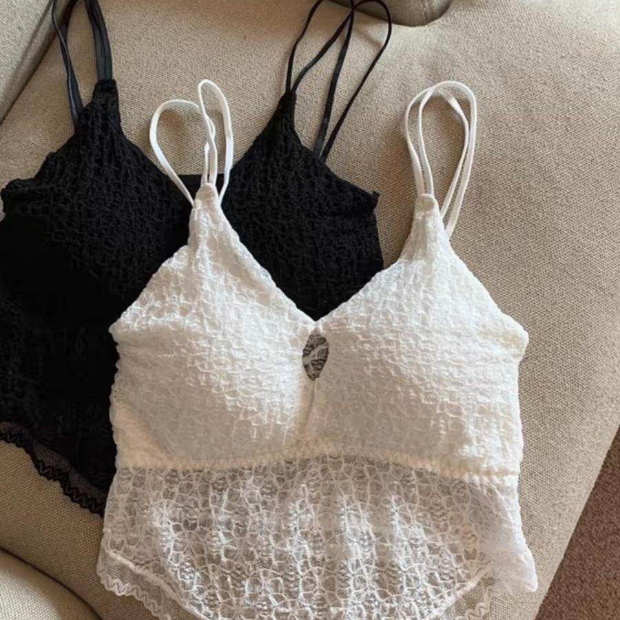 Sexy Lace Hollow Out Beautiful Back Camisole Vest With Removable Chest Pad Design Sense Short Temperament Niche Underwear For Women