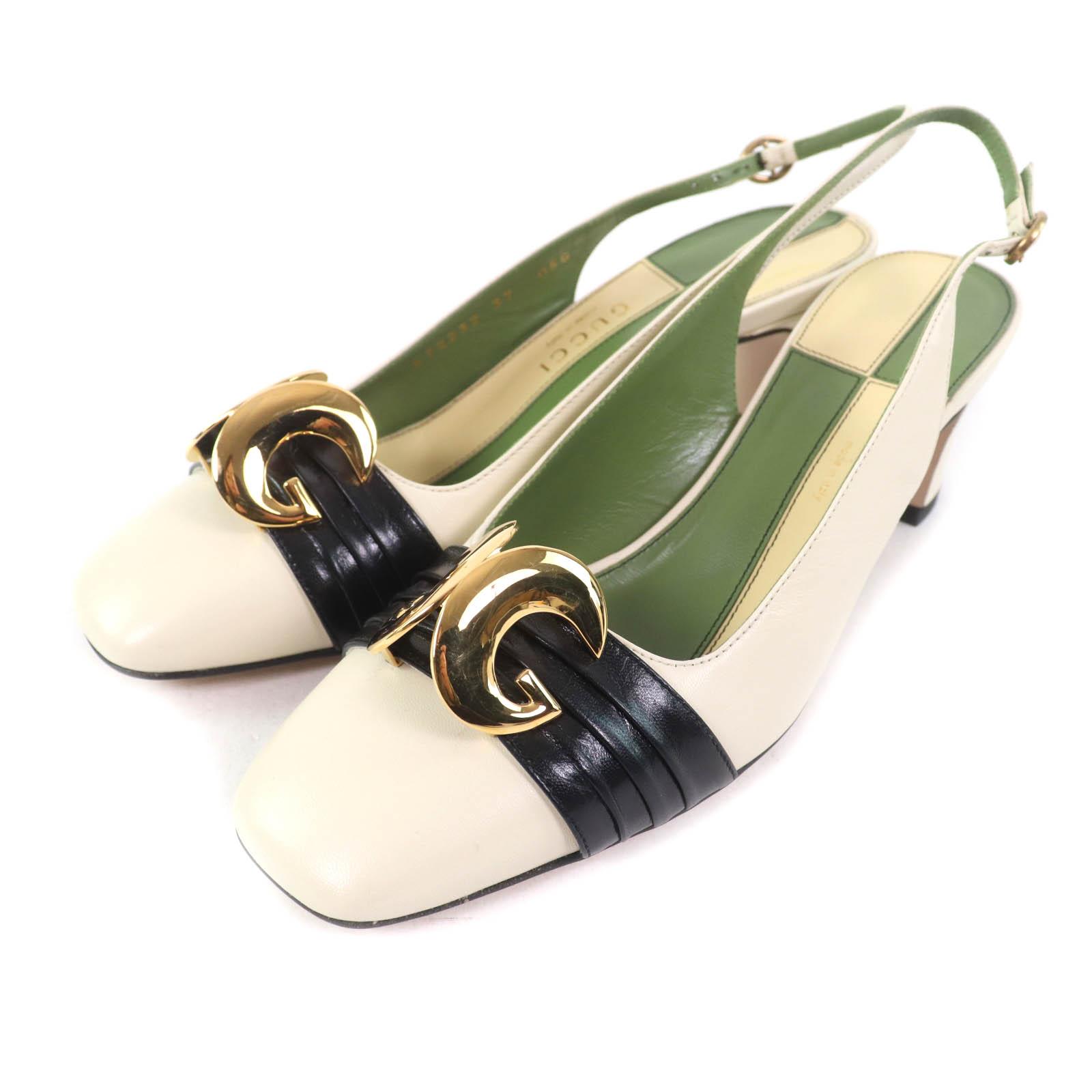 Pristine GUCCI pumps Half Moon GG Backstrap Square Toe Ivory leather Women 37 Used