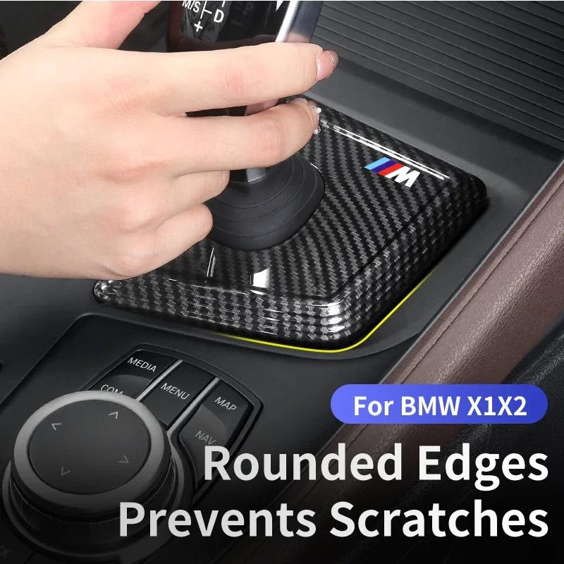 BWP1 Car Sticker Hot For BMW For BMW X1 X2 F48 F39 Carbon Black Car Gear Panel Cover Trim Gear Shifter Knob Boot Cover Auto Interior