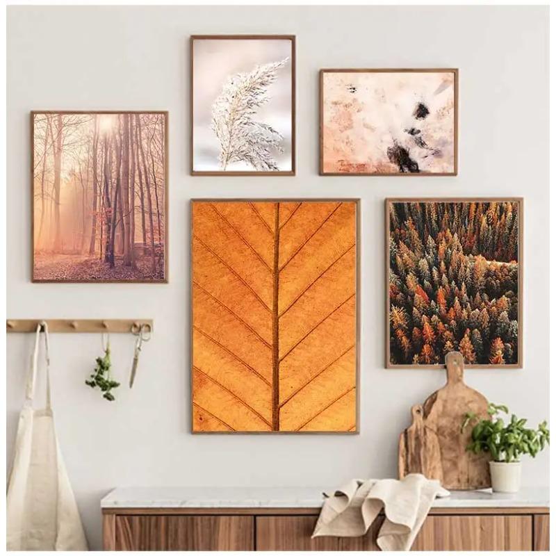 Waterfall Reed Wall Art Canvas Painting Nordic Posters And Prints Wall Pictures For Living Room Autumn Leaves Forest Deer Lake