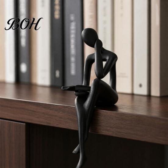 Artistic Home Accessory Abstract Art Thinker Statue, 3D Printed Reading Figurine, Modern Bookshelf Contemporary Statue Sculpture for Living