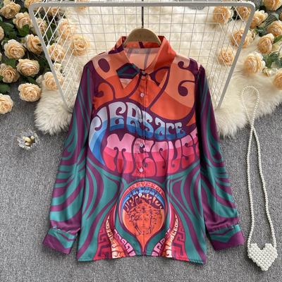 Europäische Station Frühjahr Neue Mode Marke Briefkopf Druck Retro Barock Stil Freizeit Urlaub Hemd frauen Slim Fit
