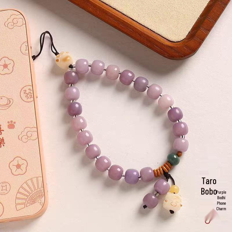 

Purple Bodhi Root Beaded Women s Lanyard: Elegant Wrist Phone Chain & Anti-Loss Keychain Pendant.