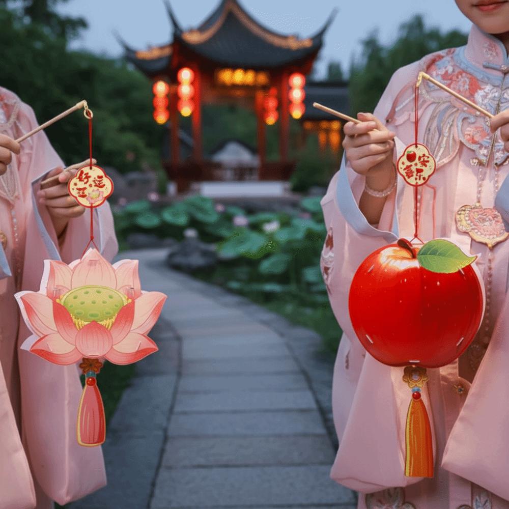Handmade Persimmon Lantern Blessing Glowing Props Chinese Style Lantern Material Package Decorative with Tassel Flower Lanterns