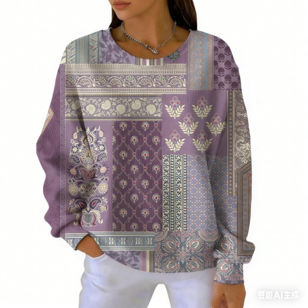 Spring Fashion Women's T-shirt Casual Vintage Print Pullover Women Long Sleeve Clothing Outdoor Casual Tees Top