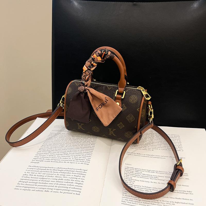 New Fashionable Contrasting Color Silk Scarf Pillow Bag Portable Shoulder Oblique Span Trendy Women's Bag