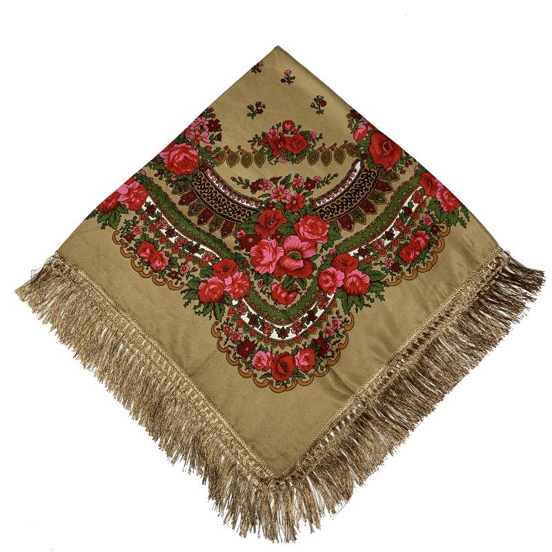120*120cm Retro Floral Printed Big Square Bandanas Russian Fringed Shawls Women's Head Scarf babushka Scarves Ethnic Pashmina