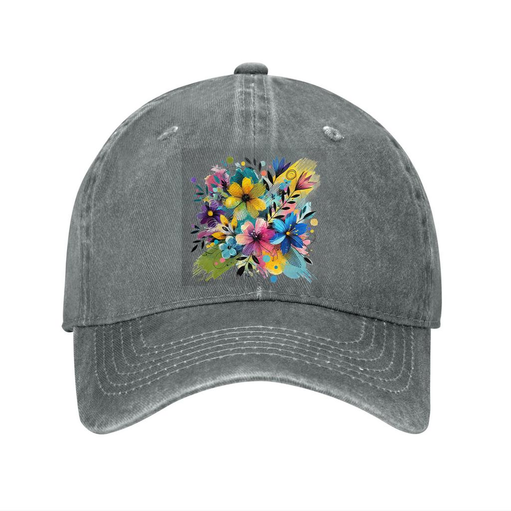 Vibrant Floral Graffiti Baseball Cap Unisex Washed Cotton Adjustable Casual Dad Hat