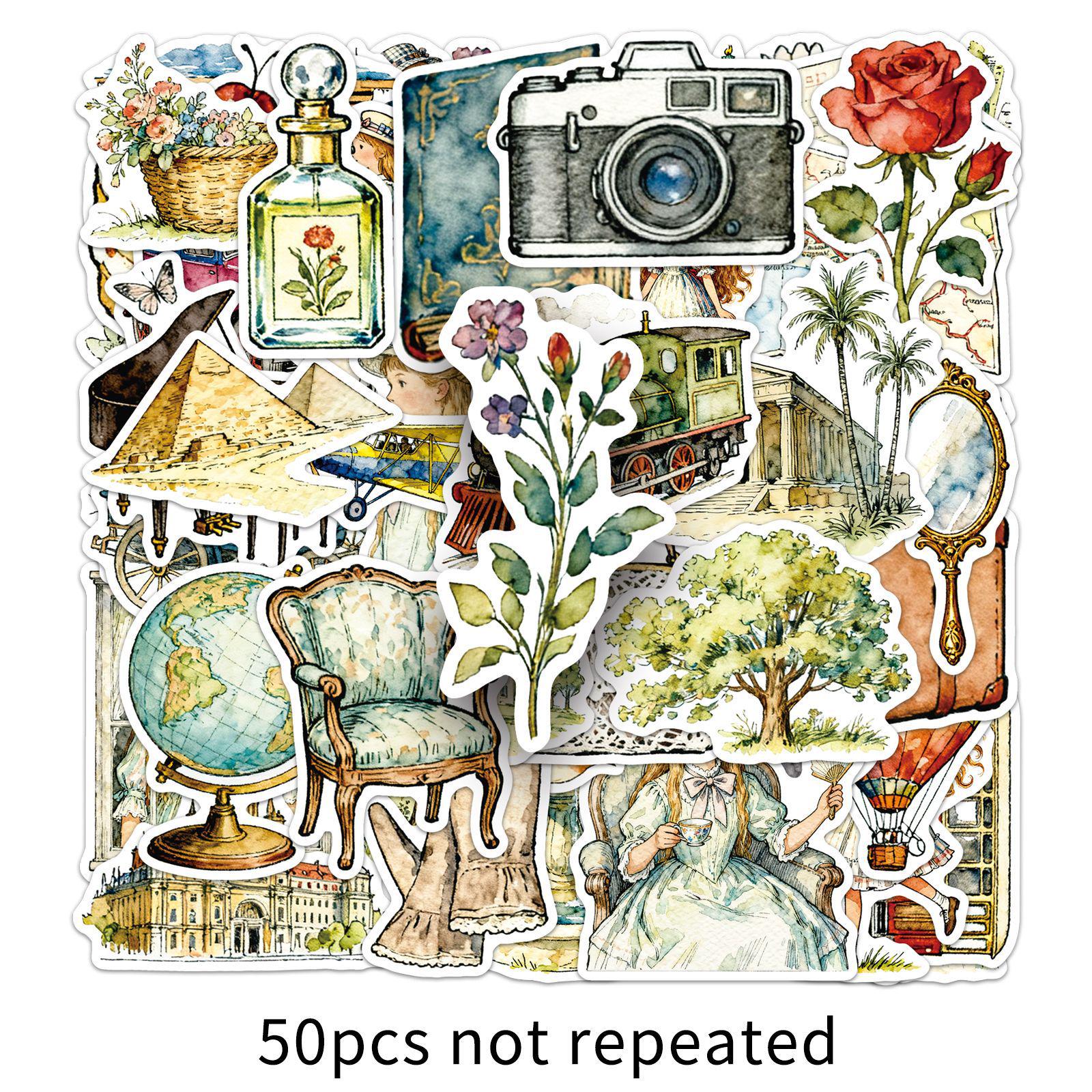 50pcs Retro Travel Girl Cartoon Stickers for Notebook, Speaker, and Earphone Decoration
