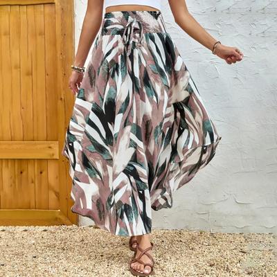 Maxisukně v boho stylu Nastavitelná stahovací šňůrka S vysokým pasem Tištěná sukně Splývavá Velký lem Áčková sukně Pro každodenní nošení