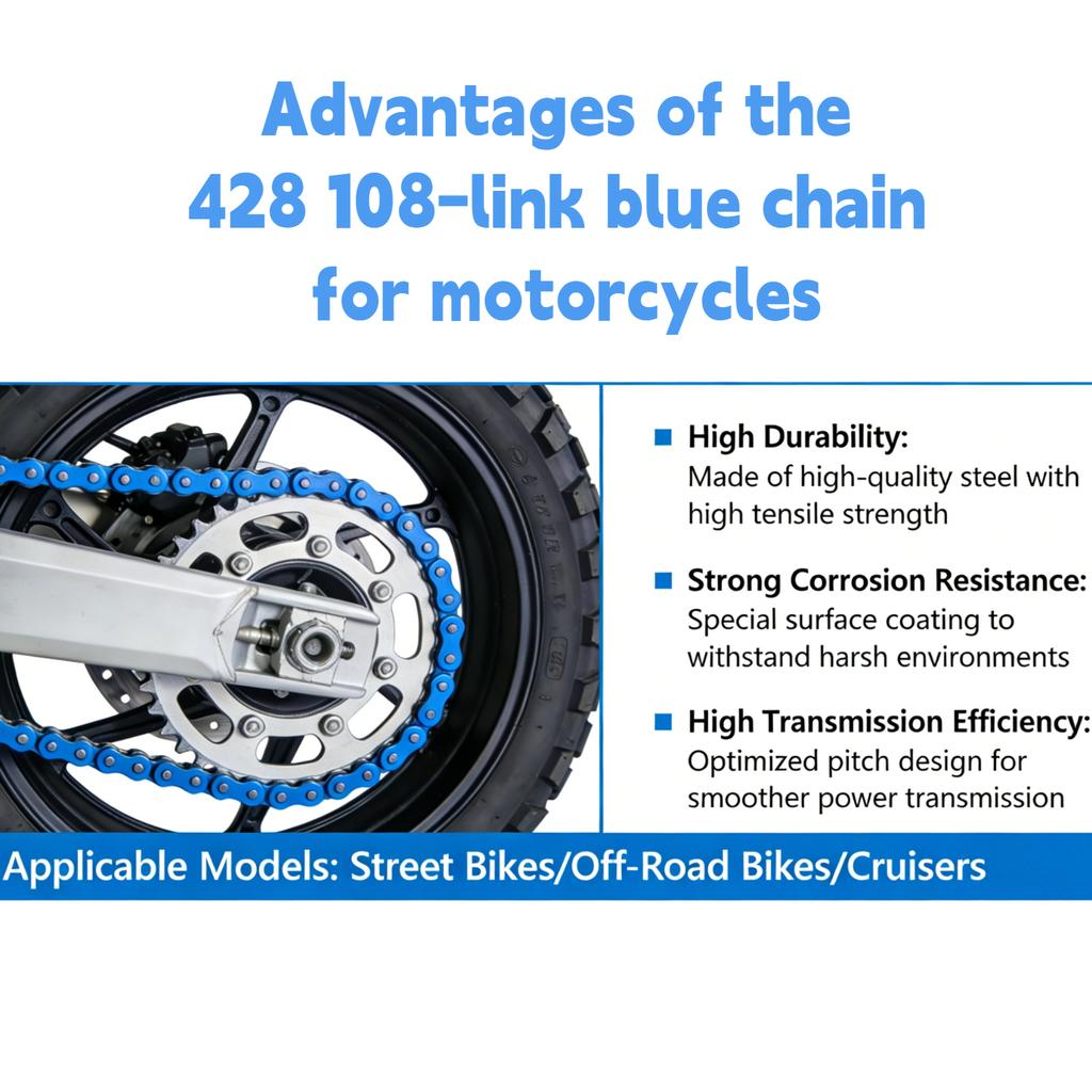 Blue Motorcycle Drive Chain 428 108 Links Transmission System Parts for Honda Kawasaki Yamaha 125Cc~250Cc Ssr Ycf Street Bike Quad Scooter Atv Dirt