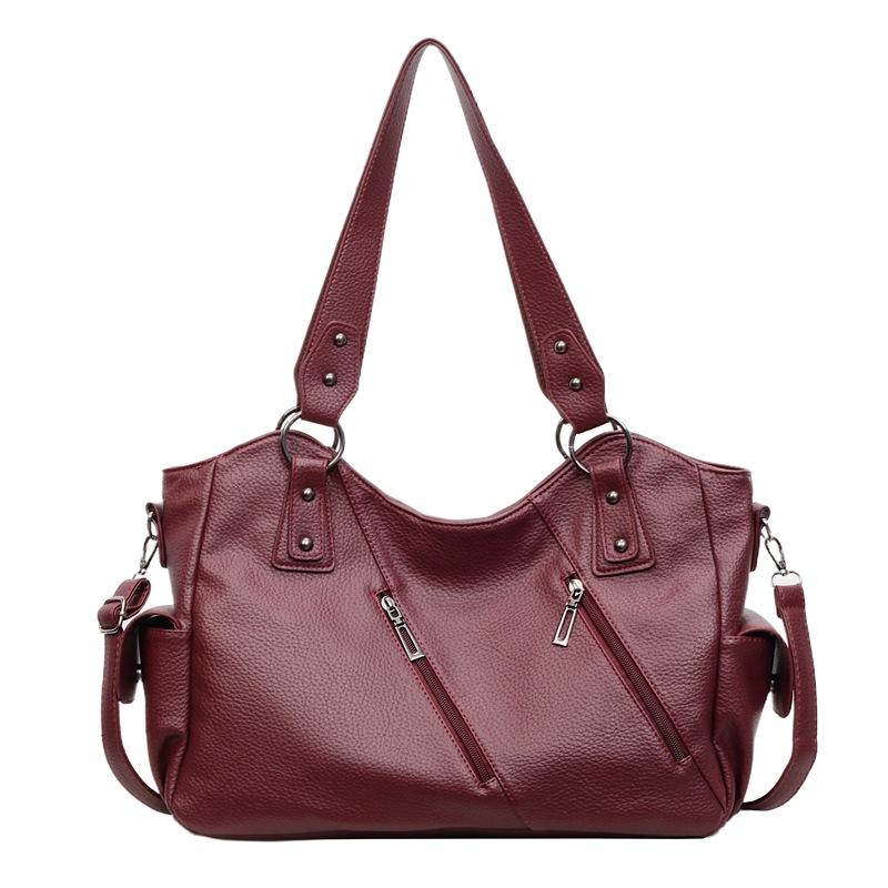 Faux Leather Tote Bag for Women Fashion Shoulder Handbag with Zipper Pockets and Adjustable Strap красный