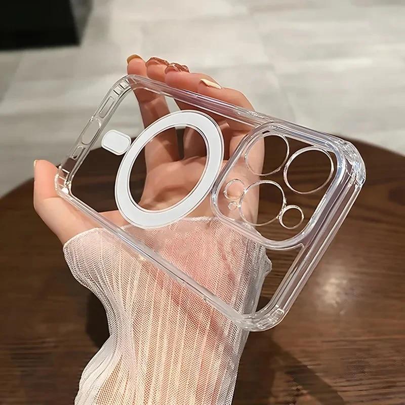 

Магнитный чехол для телефона Magsafe с беспроводной зарядкой для Iphone 14 13 12 11 Pro Max Mini 15 Pro 14 Plus, прозрачный противоударный силиконовый чехол iPhone 15 Pro Max