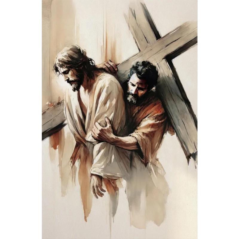 Jesus Carry The Cross Posters and Prints Canvas Printing Vintage Christian Wall Art Picture for Living Room Home Decor Gifts