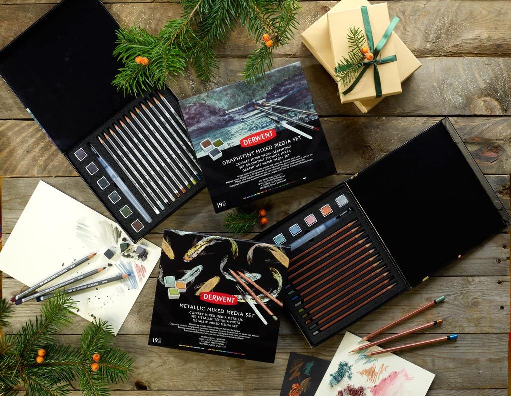 [Domestic Genuine Product] Derwent Graffitint Colored Pencils (12 Colors) & Solid Watercolors (6 Colors) Mix Media Set 2305949