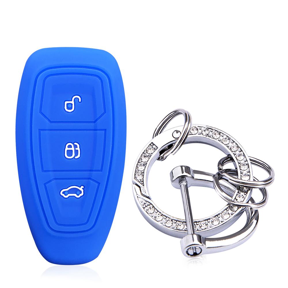 For Ford Focus MK3 MK4 Fiesta Ecosport Kuga Mondeo Silikon Nøkkelveske 3 Knapper Fjernkontroll Nøkkeldeksel Skall Fob Nøkkelringholder