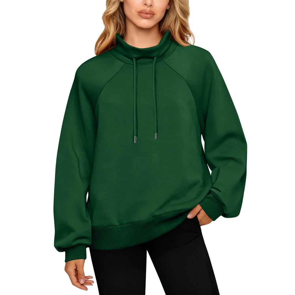 Women's Stand Collar Sweatshirt Oversized Turtleneck Drawstring Pullover Long Sleeve Top