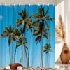 Tropical Palm Tree Shower Curtain Realistic Coconut Trees On Blue Sky, Beach Vibes for Summer Bathroom or Vacation Home Decor