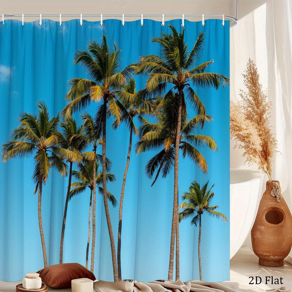 Tropical Palm Tree Shower Curtain Realistic Coconut Trees On Blue Sky, Beach Vibes for Summer Bathroom or Vacation Home Decor