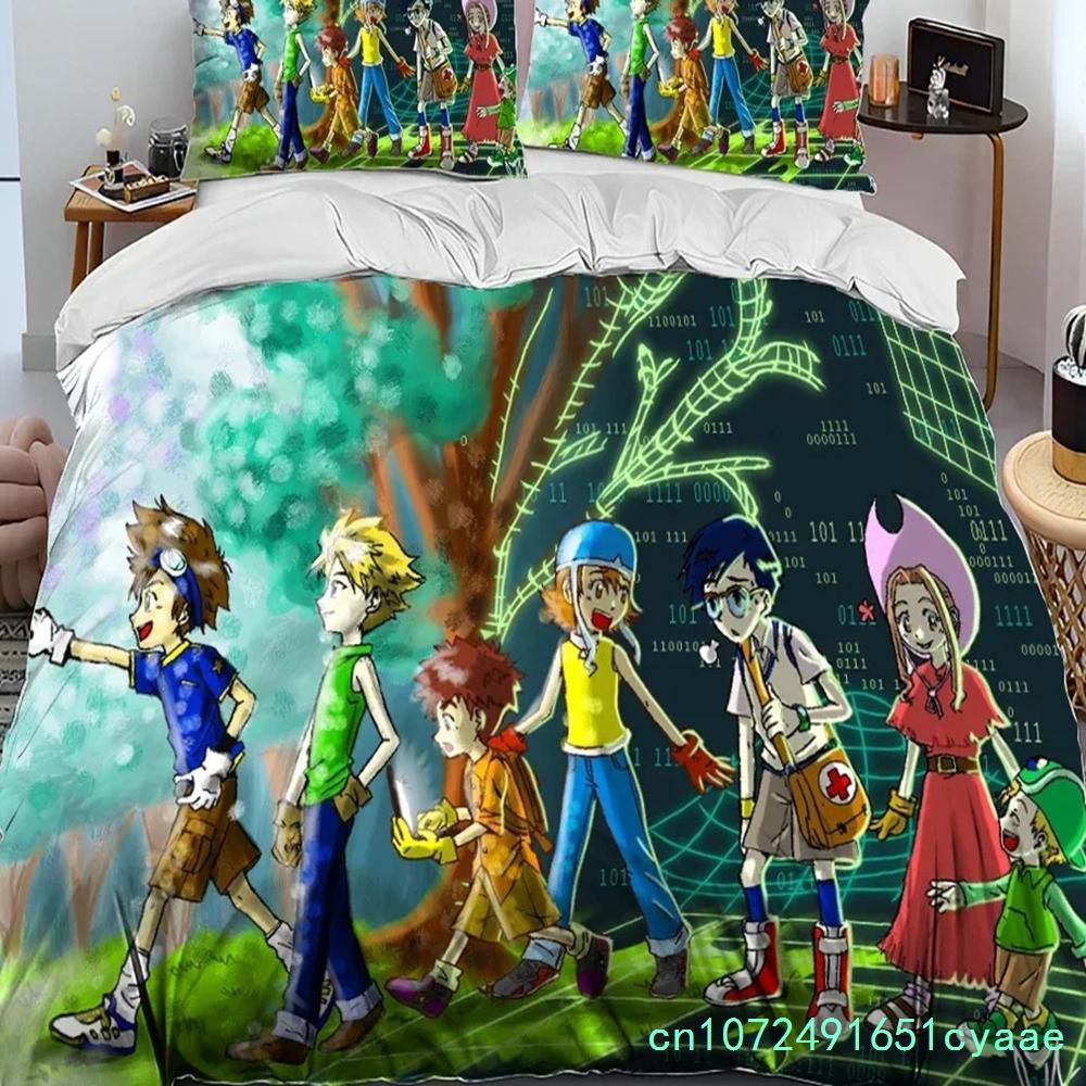 Digimon Adventure Monster Cartoon Bedding Set 3D Printed Suitable For Bedroom Duvet Cover Set With Pillowcases Kids Home Textile