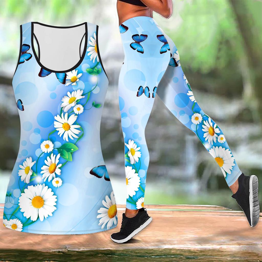 Elster-Print Yoga-Outfit für Damen Mode Workout Leggings Fitness Sportlich Lässiges Yoga-Set Sportanzug