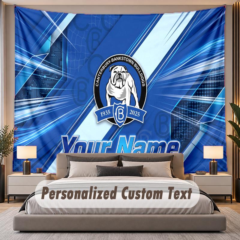 Custom Name Text Tapestry Canterbury-Bankstown Bulldogs Personalized Polyester Wall Tapestry For Bedroom And Room