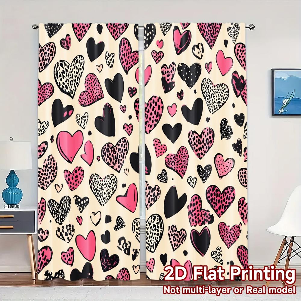 

Set Of 2 Modern Flat Printing Jit Curtains Without Rod Heart Collage Pattern Versatile Polyester Fabric Room Curtain W100*H70(CM)-Hooks&1PCS