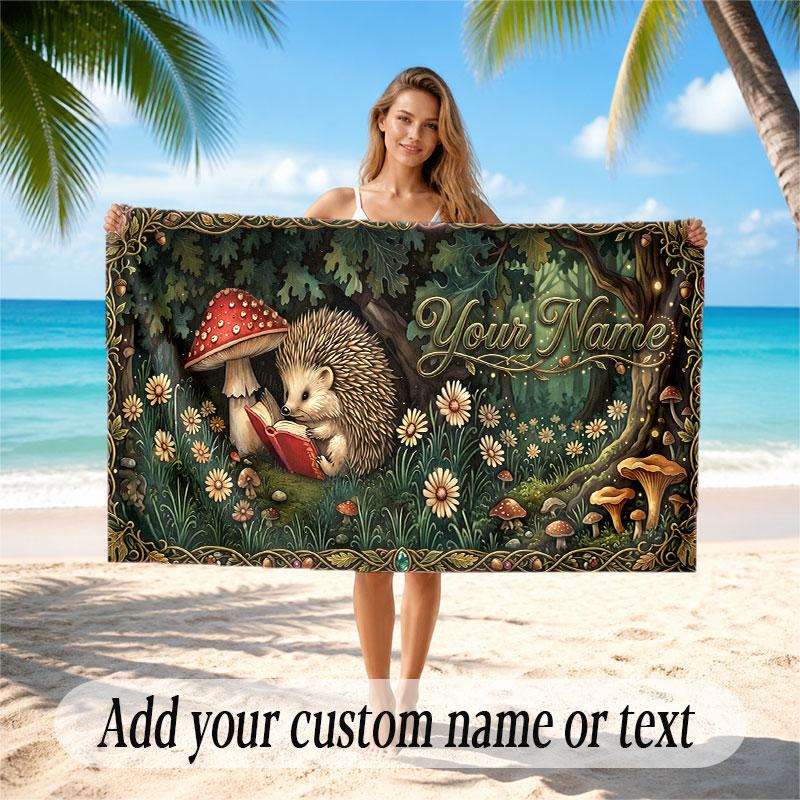 Mushroom Forest Theme Soft Beach Towel Personalized Custom Name Text Towel Portable for Beach Pool Travel