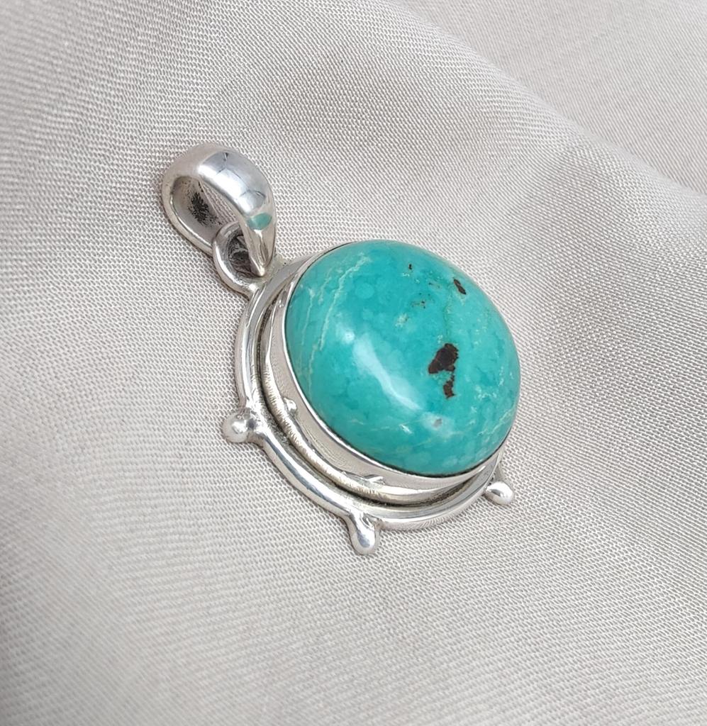 Tibetan Turquoise Pendant Necklace: 925 Silver Boho Healing Jewelry