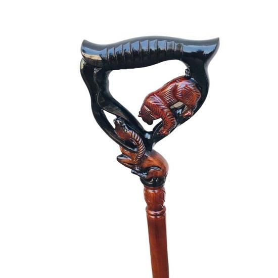 

Handcrafted Bear Deer Wooden Walking Cane Luxury Animal Handle