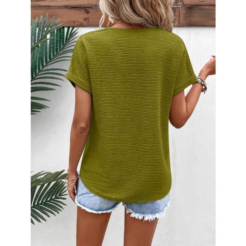 Spring and Summer Fashion Loose V-neck Short Sleeved T-shirt Top