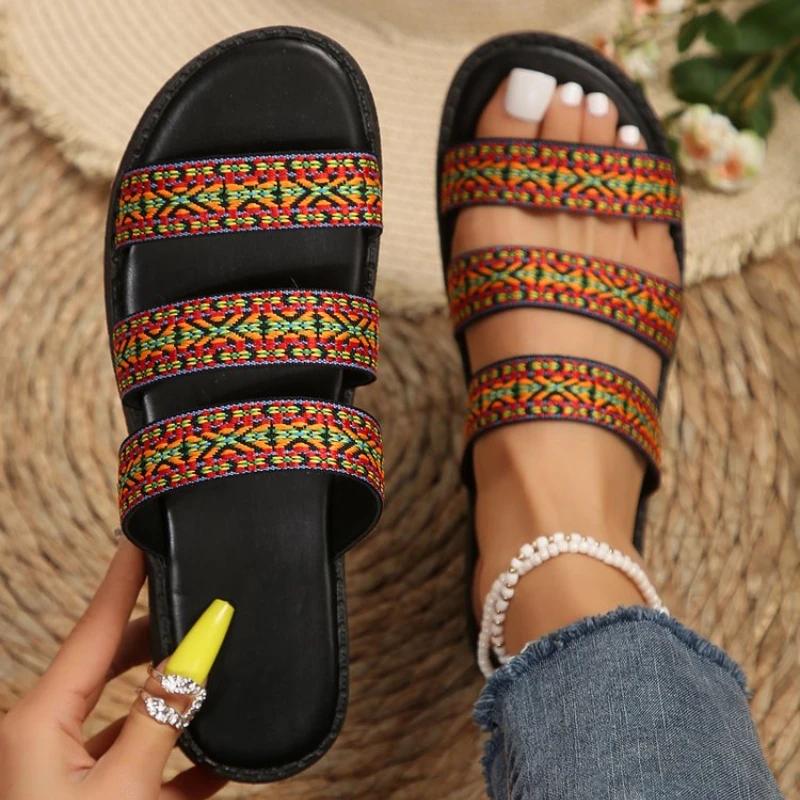 Camouflage Tape Buckle Casual Flat Thick Sole Slippers Women Open Toe Platform Sandals Summer Outdoor Vacation Shoes Unisex