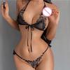 Mini Hot Sexy Set Women's Lingerie Lacing Bra Crotchless Thong Erotic Clothes Sex Sets With Stockings Panties Female Underwear